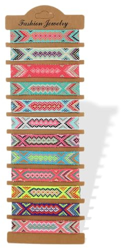 12 pulseras de la amistad tejidas a mano, hechas a mano, para niños, mujeres y hombres (E)