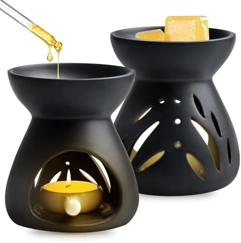 GOMETY 2 st keramisk doftlampa värmeljushållare, aromalampa med stearinljus, sked, aromspridare, doftlampa för eteriska oljor, doftvax, lampa, ljusbrännare, oljebrännare, aromdiffuser, vaxsmältare