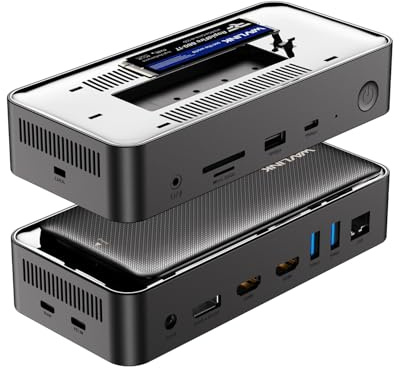 WAVLINK Station d'accueil pour Ordinateur Portable pour Trois écrans (8K @ 30Hz/4K @ 144Hz), Station d'accueil USB-C avec boîtier SSD M.2 PCIe/SATA, Prend en Charge 100 W Power Delivery, USB C/A, SD