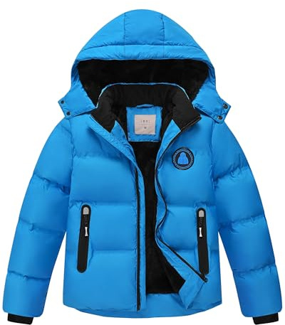 Zoofly Giacca Invernale Bambino con Cappuccio Rimovibile, Cappotti Bambini e Ragazzi con Fodera in Pelliccia Sintetica, Caldo Cappotto Invernale, Azzurro 152 (L)