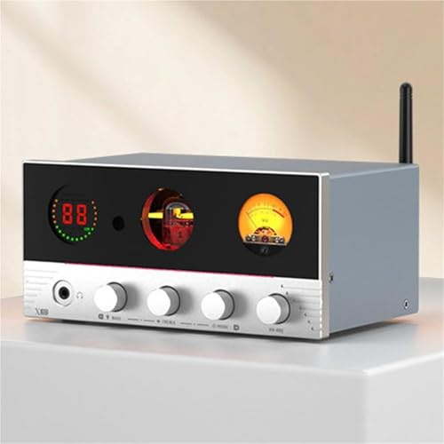 Rörhörlursförstärkare, Rörhörlursförstärkare, 4-i-1 HiFi-ljudförstärkare, med VU-mätare, Bluetooth 5.4 + Fjärrkontroll, 7-Ambient-belysning, for hemmabio, passiva högtalare.(Silver)