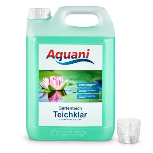 Aquani Teichklar 5 Liter – Algenmittel gegen Schwebealgen und grünes Wasser im Gartenteich, für 50.000 Liter je Anwendung, mit Messbecher