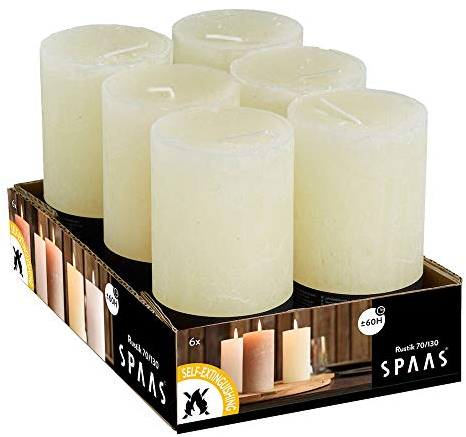 Spaas 6 Rustic Unscented Rustic Pillar Candles 70/130 mm, 60 Hours, Ivory