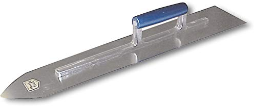 HAROMAC Bodenlegerkelle Made in Germany, 800x115x85mm, gehärteter Stahl, mit blauem balligen Holzheft, vorne spitz, für großflächige Glättearbeiten