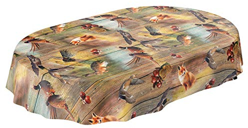 ANRO Wachstuch Tischdecke abwaschbar Wachstuchtischdecke Wachstischdecke Jagt Wild Jäger Motiv Holz Oval 220x140cm
