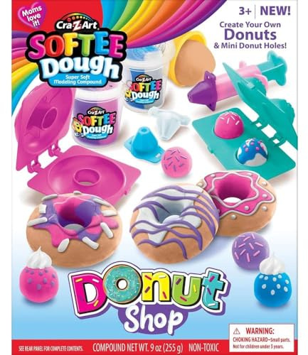 Cra-Z-Art Softee Dough Donut Shop Playset, Modeling Dough Play Toy for Kids Ages 3 Years and Up