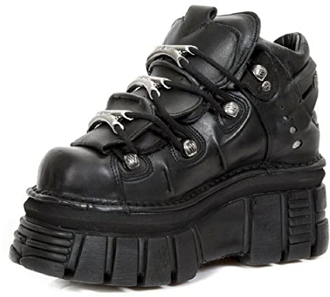 New Rock 106 S29 Men's Goth Punk Black Metallic Platform Ankle Boots