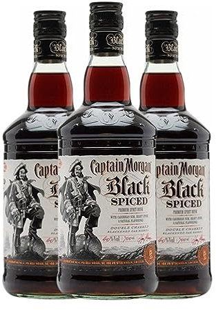 Ron Captain Morgan Black Spiced Añejo Botella Misil 1 L (Caja de 3 Botella Misil de 1 L)