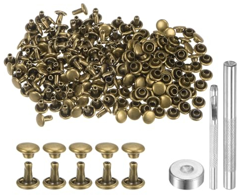 QUARKZMAN 200 Stück 6 x 6mm Leder Nieten, Runde Doppelkappe Tubular Metall Hohlnieten mit Werkzeugen, Zubehör Rücknieten für Lochzange Gürtel Dekoration Kleidung DIY Handwerk (Bronze)