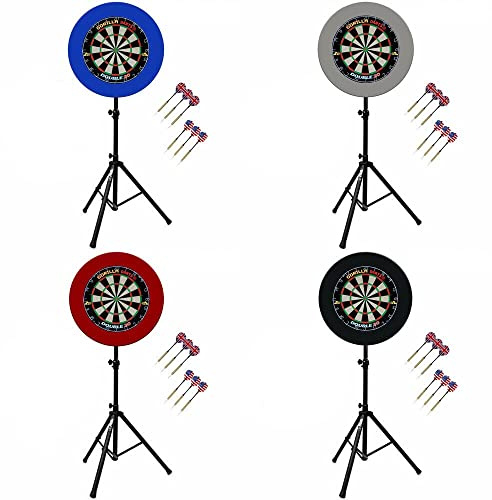 Gorilla Darts Set Double 20 Dartboard PU Plain Surround Arrow Pro Tripod Stand (Black)