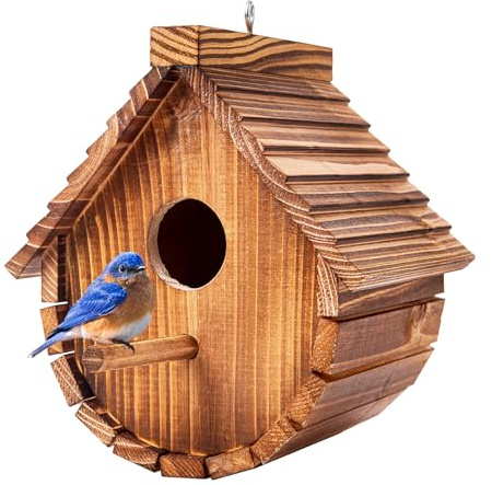 Dewonme Bird Boxes for Gardens UK, Natural Wood Bird House Outdoor Handmade, Bird Box for Bluebird Wren Chickadee Tit Sparrow, Garden Bird House Decorations