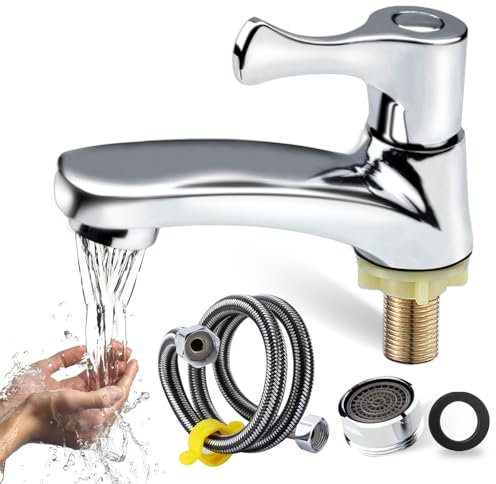 Plstod Robinet Lave Main Eau Froide, Robinet Eau Froide Uniquement, Mitigeur Lavabo avec Tuyau de Raccordement de 60 cm
