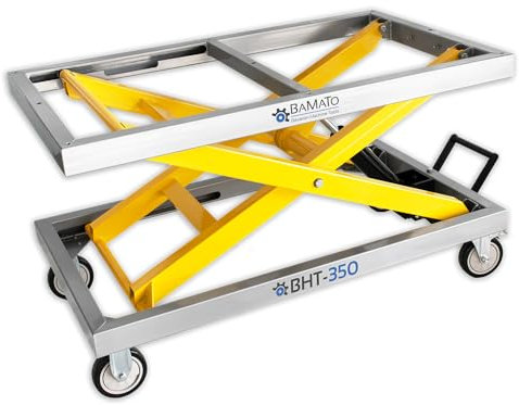 BAMATO Hubtisch Scherenhubwagen BHT-350 | Traglast 350kg | Hydraulischer Hubtisch | Tischrahmen 640 x 1100mm | Komfortable Fußhydraulik | Hydraulischer Hubtisch