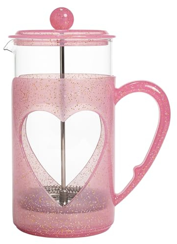 Paris Hilton 8-Cup French Press Coffee Maker, Durable Borosilicate Glass with Stainless Steel Filter, Heat-Resistant Design for Daily Use, 34-Ounce, Pink