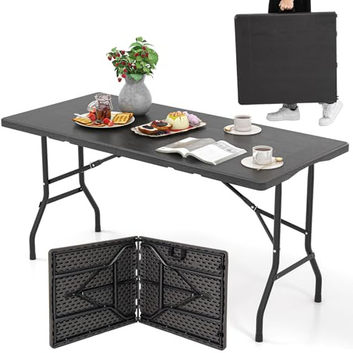 COSTWAY Tavolo da Campeggio Pieghevole, in HDPE (Grigio, 150 cm)