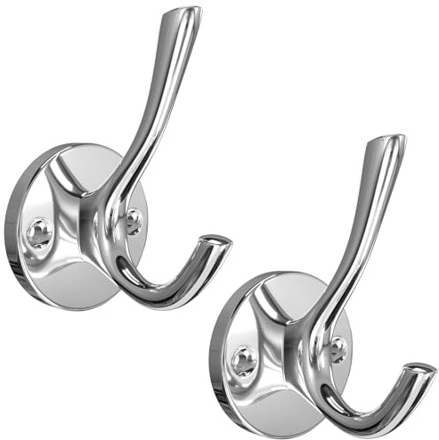 Yundoza 2 Pack Bathroom Towel Hooks, Screw in Door Hooks for Hanging Coat Robe Keys Clothes Bags(Chrome)
