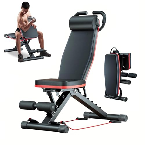 FROOBY Adjustable Weight Bench, 6-Level Incline Flat Workout Bench, Leg Support, Foldable Heavy-Duty Steel Training Bench, Resistance Band Anchors, Full Body Strength Training Home Gym Exerciser