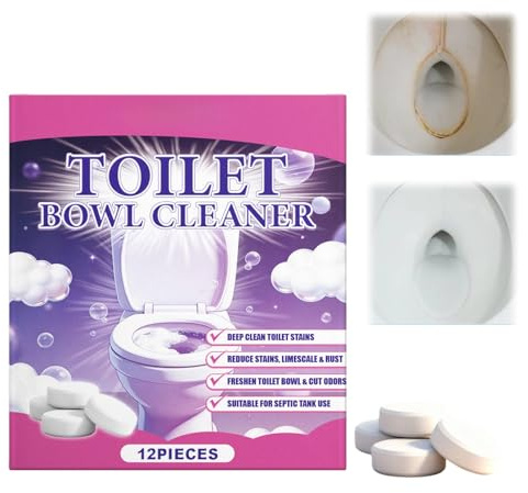 12Pcs Toilet Cleaner Tablets,Toilet Cleaner,Heavy Duty Toilets Bowl Cleaners,Strong Limescale Remover,Deep Clean Foaming Effervescent Tablets,Touch Free Foaming Cleaners and Fresheners
