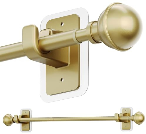 ENJOYBASICS No Drill Curtain Poles 68-132cm, Extendable Adhesive Curtain Rod with 2 Brackets, Telescopic Shower Rail, No Screws Curtain Pole for Windows, Doors, Bathroom, Living Room, Home (Gold)