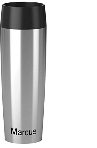 Emsa Isolierbecher MIT GRAVUR (z.B. Namen) 360ml TRAVEL Mug Edelstahl mit persönlicher Rundgravur, Travelmug Kaffee & Tee Thermo to-go-Becher mit Quick Press Verschluss 100% auslaufsicher