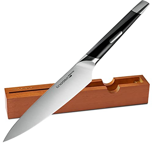 linoroso Couteau de chef 7 pouces/17.8cm Couteau de cuisine, Couteau allemand forgé en acier à haute teneur en carbone avec tiroir intégré - Série MAKO