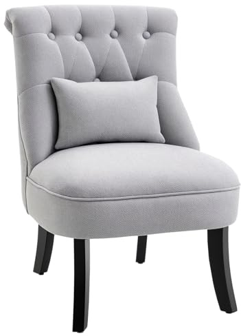 HOMCOM Fabric Single Sofa Dining Chair Tub Chair Upholstered W/Pillow Solid Wood Leg Home Living Room Furniture Grey