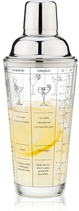 True Glass Cocktail Shaker with 7 Classic Recipes and Measurements for Cold Brew Cocktails, Home Bar Accessories, Bar Tools, Bartender Gifts, Hosting Essentials, 13.5 oz, Set of 1, Clear