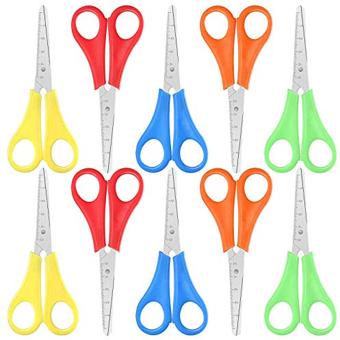 10 PCS Children Safety Scissors Blunt Tip Preschool Handled Training Scissors with CM Scale Left and Right Hand for Kids Child Craft School Student Scrapbooking Paper Cutting Teaching