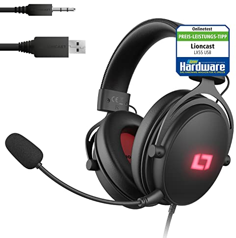 Lioncast® LX55 PRO Gaming Headset mit Mikrofon [RGB LOGOBELEUCHTUNG]- Gaming Kopfhörer für Playstation 5 PS5/PS4/XBox/Nintendo Switch/PC -Kabel AUX/Klinke/USB & Bluetooth - Gamer Headset
