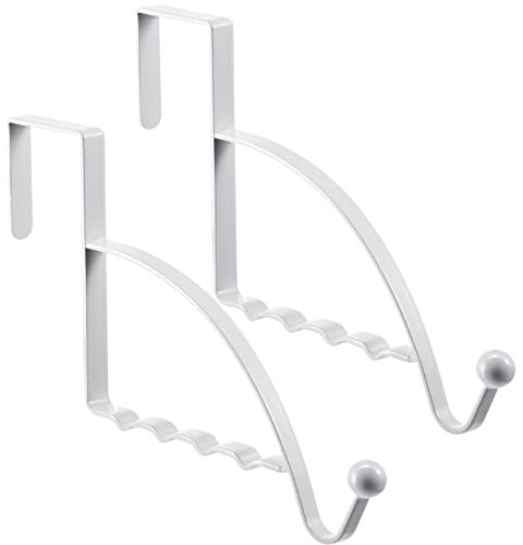 Hotop 2 Pcs Over The Door Hooks Over Door Hanger Sturdy Valet Hooks Mounted Hanging Storage Organizer Rack for Clothes Coats Towels Hats Scarves Purses(White)