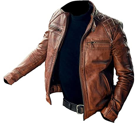 HiFacon Veste de motard vintage marron clair pour homme en cuir véritable Cafe Racer | Veste de moto classique vintage marron pour homme, Distressed - Veste en cuir, S