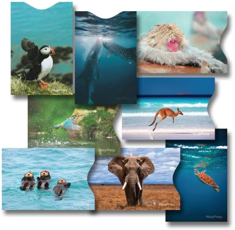 8 RFID Blocking Sleeves, Anti-Theft Credit Card Holder, Credit Card Protector, Easy to Recognize, Different Designs, Sea Turtle, Kingfisher, Elephant, Monkey, Kangaroo, Goat, Sea Otter, Bird
