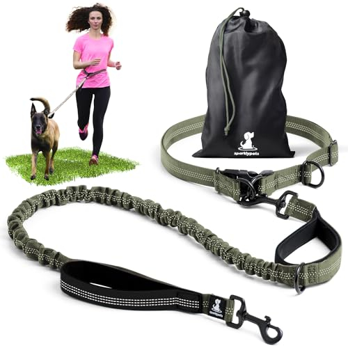 Joggingleine für Hunde zum Laufen, Joggen, Wandern | 2 in 1 Joggingleine und Normale Hundeleine für Große und Mittelgroße Hunde mit Doppelgriff | Bauchgurt Hundeleine