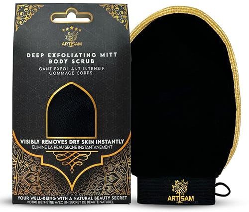 ARTISAM Schwarze Peeling-Handschuhe – Die All-in-One-Lösung für weiche und strahlende Haut – Kessa Scrub Handschuh für Gesicht und Körper für Frauen und Männer – Premium Qualität Dusche Hammam Sauna