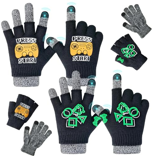 Migliore Wear 2 Pairs Kids Winter Gloves, 3 in 1 Touchscreen Kids Magic Gloves, Children Knitted Full Finger Mittens & Thermal Fingerless Gloves for 4-14 Years Boys Girls