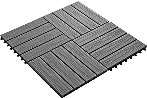 Tidyard 11 pcs Decking Tiles Decking Boards Flooring Deck for Patios, Balcony, Bathrooms, or Pool or Spa Area Deep Embossed WPC 30x30 cm 1 sqm Grey Flooring & Carpet