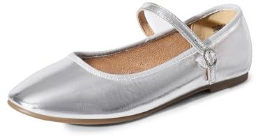 DREAM PAIRS Mary Jane-ballerinaskor för kvinnor, bekväma platta skor, elegant och mångsidig stil för arbete och vardag, Pu silver, 40.5 EU