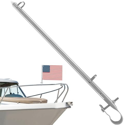 Boat Flag Staff Holder - Banner Display Mount, Unniversal Rail Grip | 304 Stainless Steel Post Mount, 15.7 Track-Mounted Flagpole Base for Sailors, Deck Boats, Vessels, Campers, Yachts