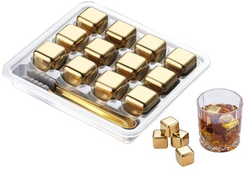 Hitopin 12 Pezzi Pietre di Whisky Riutilizzabili in Acciaio, Cubetti di Ghiaccio in Acciaio Inox, Cubetti Ghiaccio Acciaio Inox, 304 Acciaio Inox Pietre di Whisky, per Whisky, Vino e Gin e Bevande