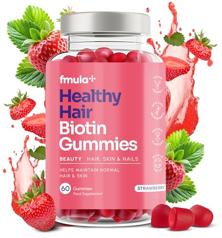 Healthy Hair Biotin Gummies for Hair Growth | Hair, Skin and Nail Gummies | Vegan Biotin Supplement for Women | High Strength Biotin Hair Vitamins | Made in The UK - 60 Gummies (Pack of 1)