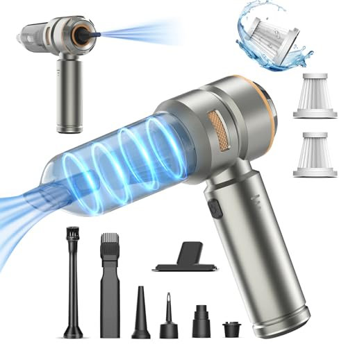 Dnoyevvs Handstaubsauger Akku, 20000Pa Handstaubsauger Kabellos, Auto Staubsauger mit Zubehör, 3-Gang Elektrische Staubgebläse Druckluftspray für Auto, Küche, Haus & Tierhaar Reinigung (A)