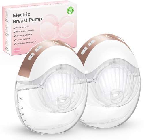 Haokoo Milchpumpe Elektrisch Tragbar Freihändig - Leicht Elektrische Milchpumpe mit BPA-frei, Auslaufsicheres Upgrade, 3 Modi und 12 Stufen, mit 17/19/21/24mm Flansch (Roségold2, 2 Stück)