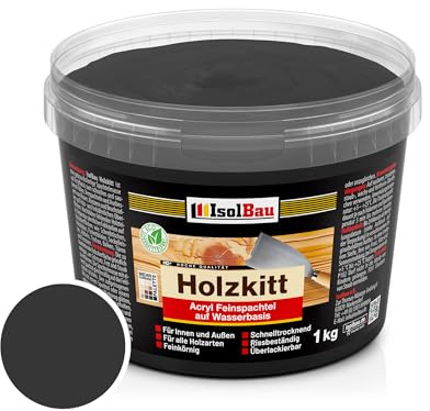 Isolbau - Mastic bois 1 kg - Spatule en bois pour bois intérieur et extérieur - Spatule de réparation de bois - Pâte de réparation de bois - Bois prêt à l’emploi - Séchage rapide - Noir (N° 23)