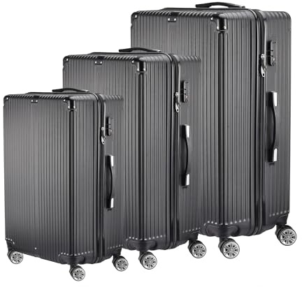 Resväska set 3 delar, resväska set ABS hårt skalfodral, kabinväska med TSA-lås, bagageset, handbagage stor resväska med 4 hjul och hörnskydd, teleskophandtag, svart, modern (Svart)