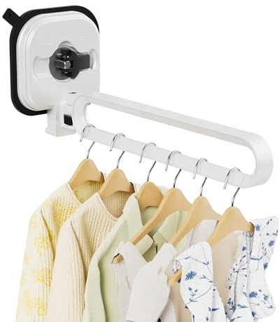 JICUIGE Étendoir à linge mural pliable – Plié, sans perçage, avec ventouse, peu encombrant, blanc, charge de 10 kg