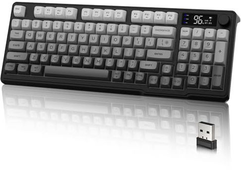 LexonElec M96 Wireless Keyboard, Low Profile Quiet Typing Membrane Gaming Keyboard with Smart Display & Knob, RGB Backlit, USB C Rechargeable, 94 Keys PBT Keycap for Windows PC,Mac,Linux-Moonlit Night