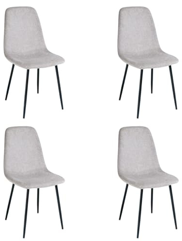 LOLAhome - Pack de 4 sillas de Comedor o Cocina Lina Gris tapizadas en Lino con Patas metálicas Negras