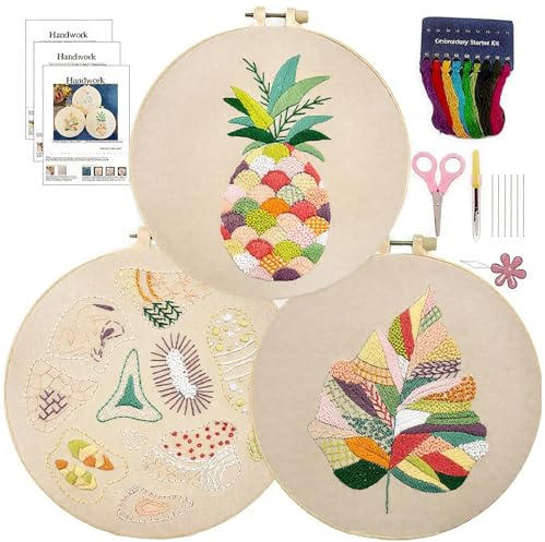OYIWINMI Kit de broderie pour débutants, kit de broderie pour débutants, motif floral, kit de broderie pour adultes, kit de broderie avec instructions et outils, kit de point de croix pour bricolage