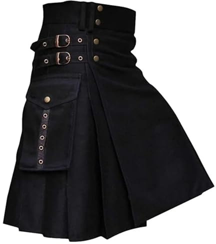 HYFEUOKF Kilt Falda Tradicional Escocesa for Festivales, Color Liso, for Hombre, Ideal for Eventos Medievales. para Festivales(Black,L)
