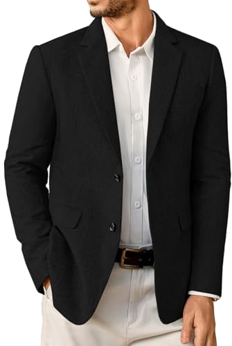 Elainone Blazers for Men UK 2 Button Slim Fit Lightweight Blazer Jackets Classic Formal Business Suit Casual Sports Coats Black-L